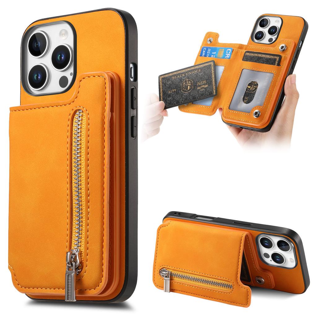 For iPhone 16 Pro Case Magnetic Detachable Zipper Card Holder Leather+TPU Phone Cover
