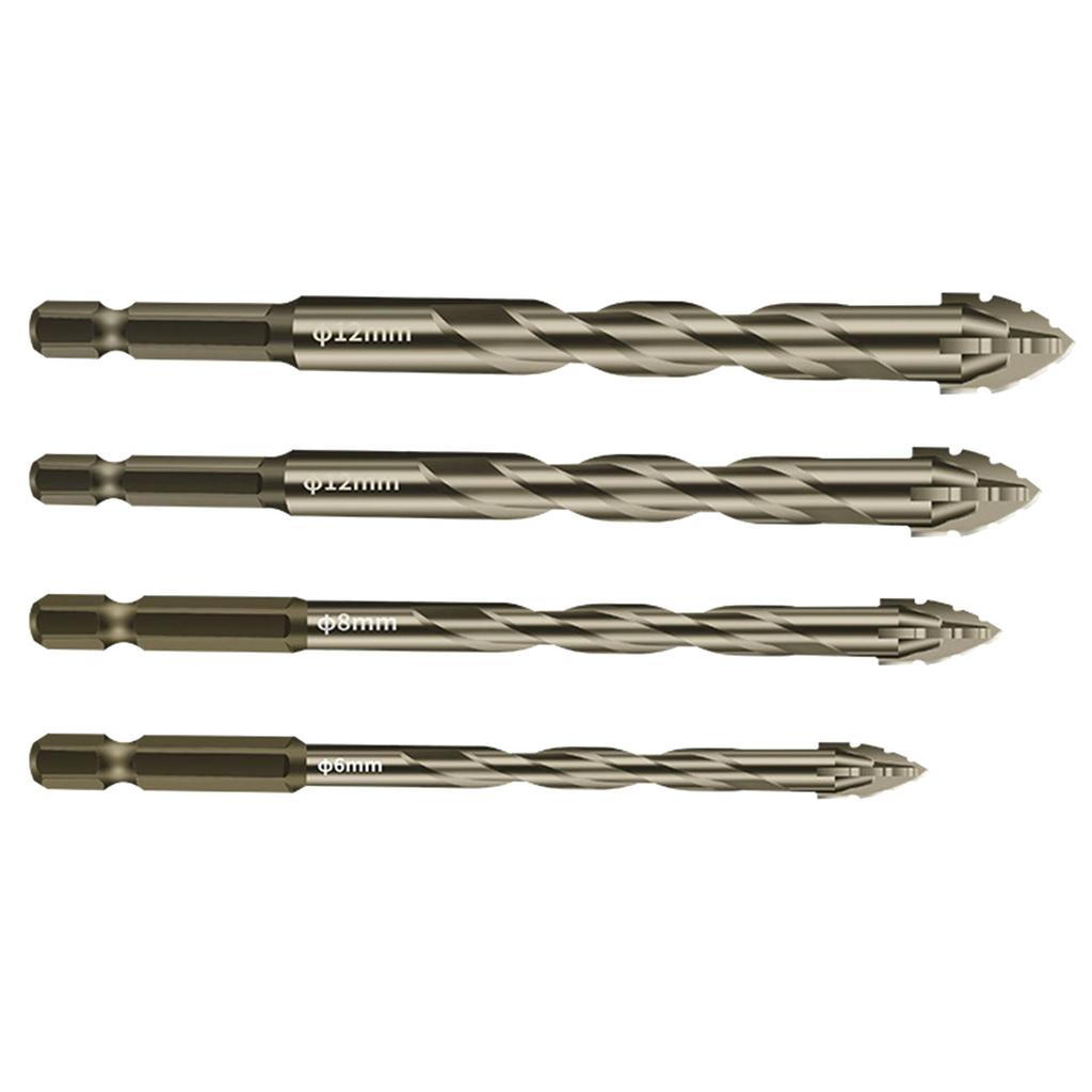 Serrated Tile Drill Bit Four-Edged Hexagonal Shank Drill Bit Drilling Tool for Glass Ceramic Concrete Brick