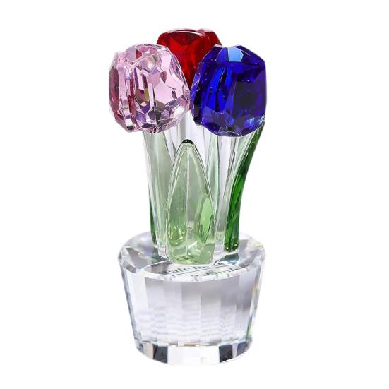 Faux Crystal Tulip Figurine Collectible Clear Tulip Flower Ornament Glass Flower Bouquet Gifts for Valentine's Day Birthday Women Girlfriend Wife