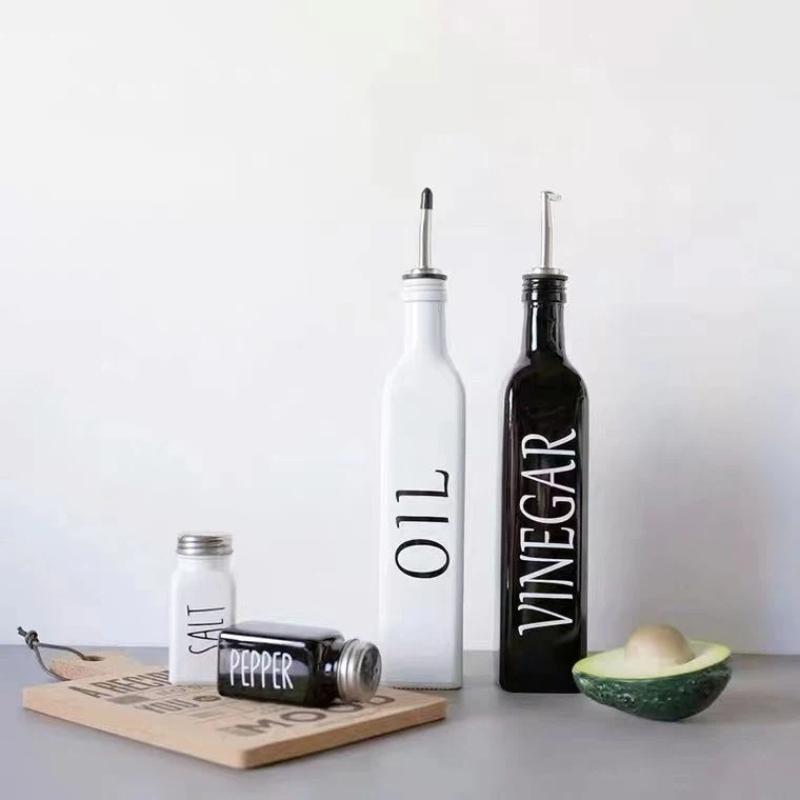 Nordic INS Style Black and White Oil & Vinegar Bottle Set – Minimalist Kitchen Seasoning Jars