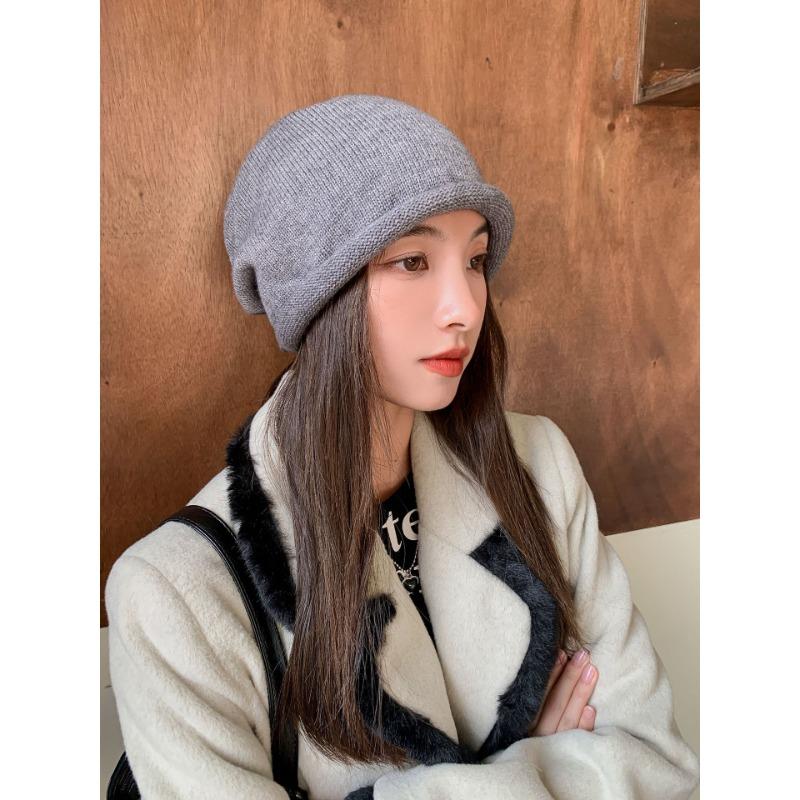 Duoduo Hat with Big Head Circumference Versatile Casual Cold Hat Warm Hat Couple Ear Protection Knit Hat Showing Small Face