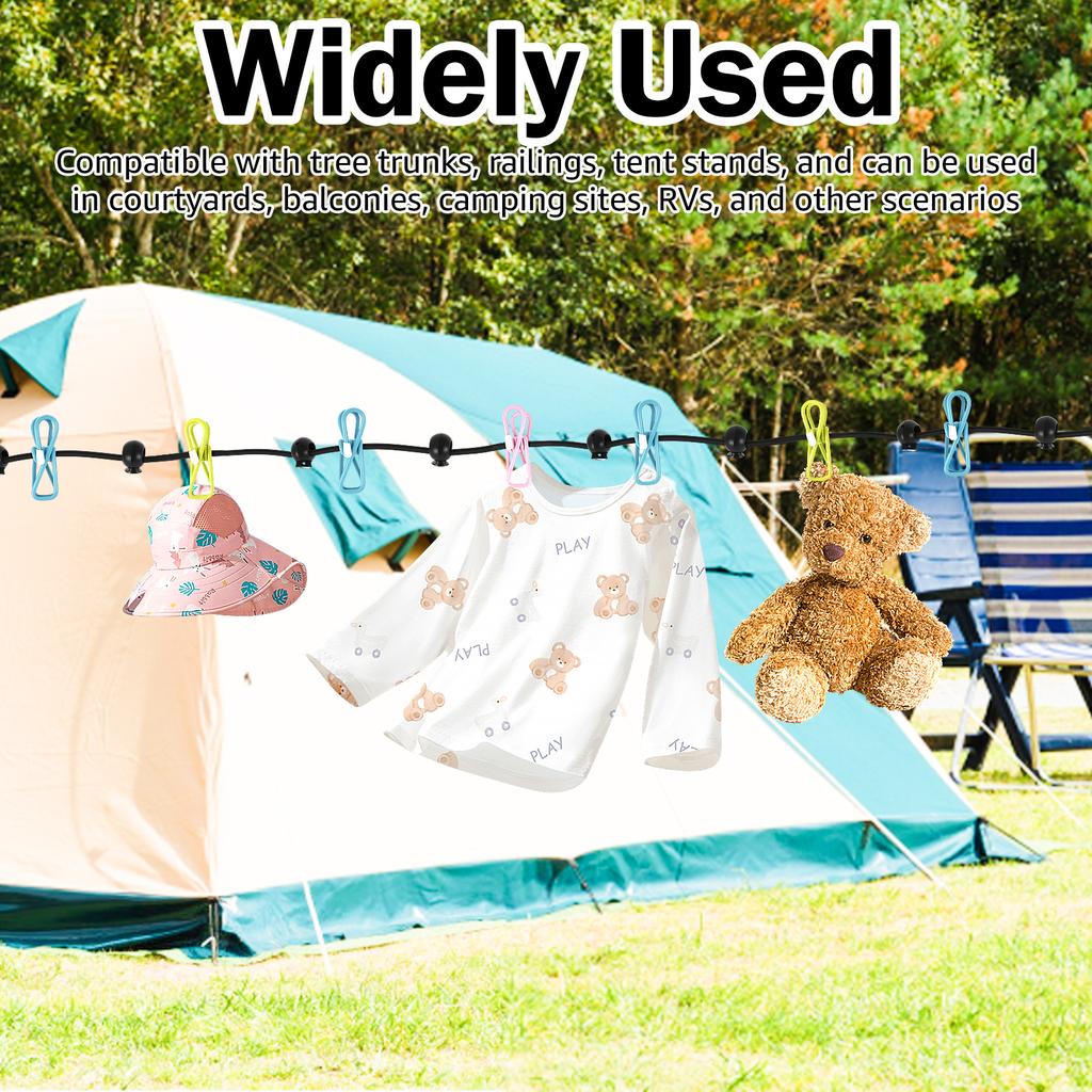 Portable Clothesline Outdoor Windproof Clothesline with Colorful Clips Travel Retractable Laundry Dryer Clothes Rope For Outdoor
