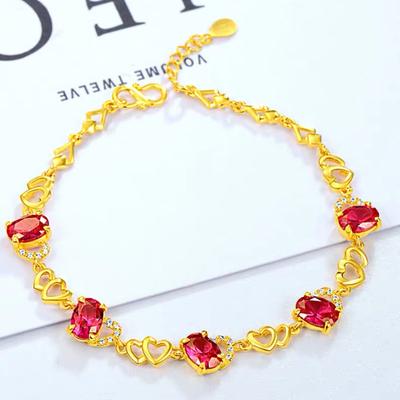 Imitation Gold Bracelet Sand Gold Bracelet Women's Heart Shape 24K Gold Plated Inlaid Ruby Wedding Gift