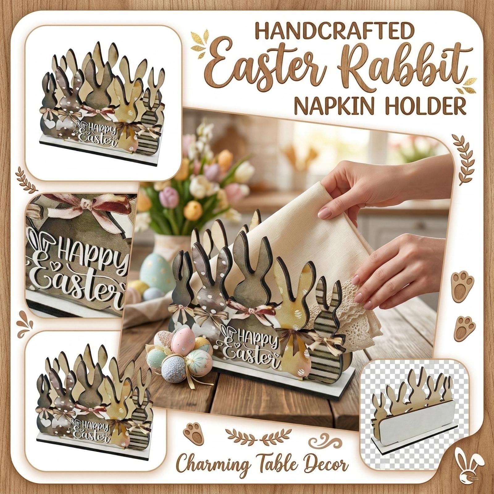 Wooden Decorative Plaque Easter Bunny Napkin Holder Decorative Item One Size