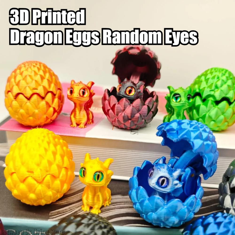 3D Printed Mini Crystal Small Dragon Egg Set (Random Eyes) Gradient Color Toy Desktop Ornament Children's Gift Home Decor