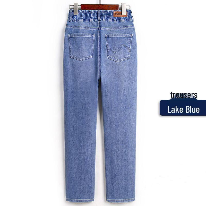 2026 Plus Size Women's Gray High Waist Straight-Leg Jeans with Elastic