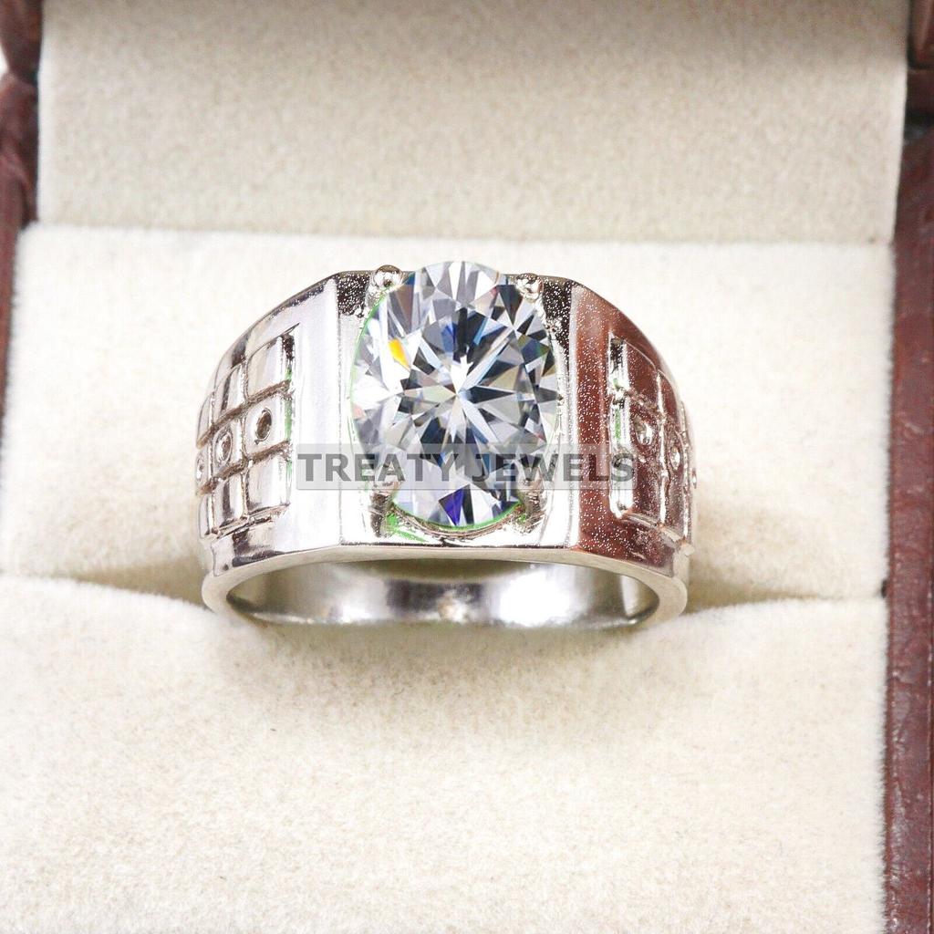 Moissanite Oval Cut Gemstone With 925 Sterling Silver Ring For Men's #B318 JL375681975185