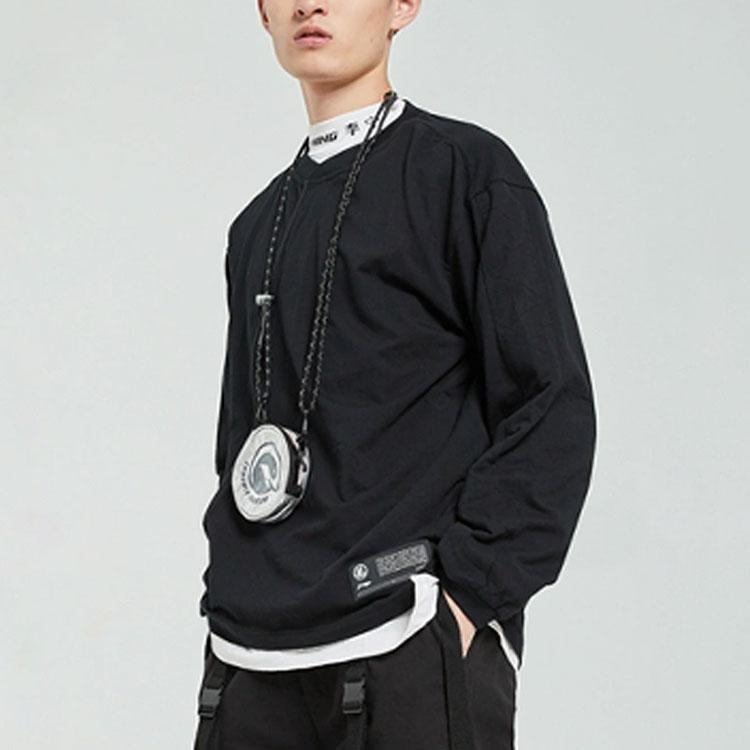 Li Ning X Jackie Chan Collaboration Kung Fu Series Loose Fit Round Neck Long Sleeve T-Shirt Men Tops Black AHSQ715-2