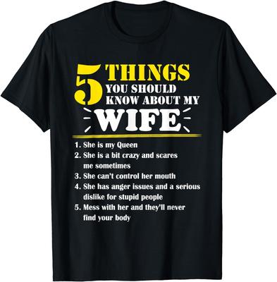 5 Cosas Sobre Mi Esposa Día de la Madre Divertido Regalos de Esposo Regalo Camiseta Unisex