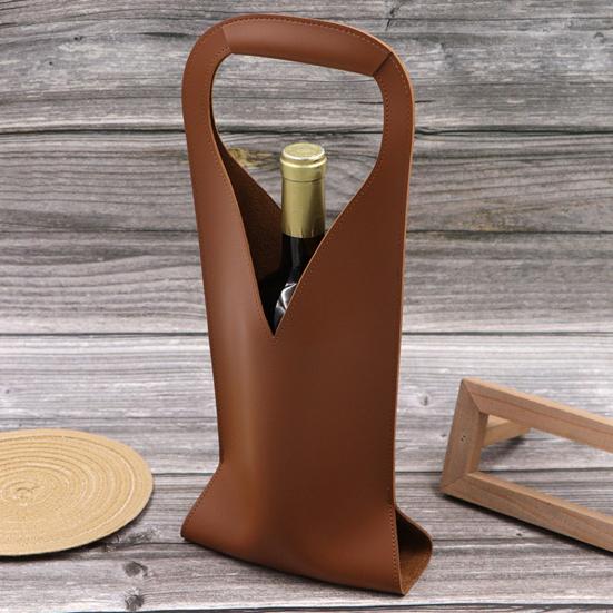 V-shaped Handle Wine Holder Faux Leather Tote Bag, Portable Carrier Pouch, Waterproof Packaging Bag Single Bottle Protector Sleeve for Champagne Beer
