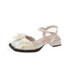 Summer Sandals Women's Summer 2025 New Thick Heel Bow Summer Low Heel Bag Head Small Leather Shoes Summer with Skirt