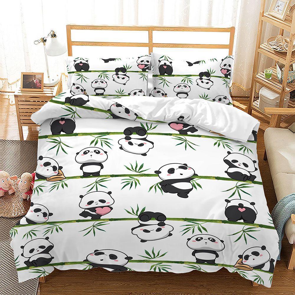 Panda Animal Bamboo Bed Three-Piece Quilt Cover 3D Digital Printing Kit Four-Piece Set