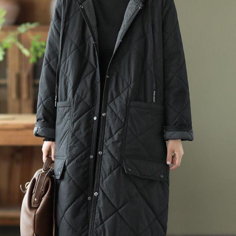 Toamnă Vintage Plus Size Palton rombic cu glugă Femei Iarnă Nouă Jachetă din bumbac Largi Casual Lungime mijlocie Jachete din bumbac căptușite în contrast de culoare