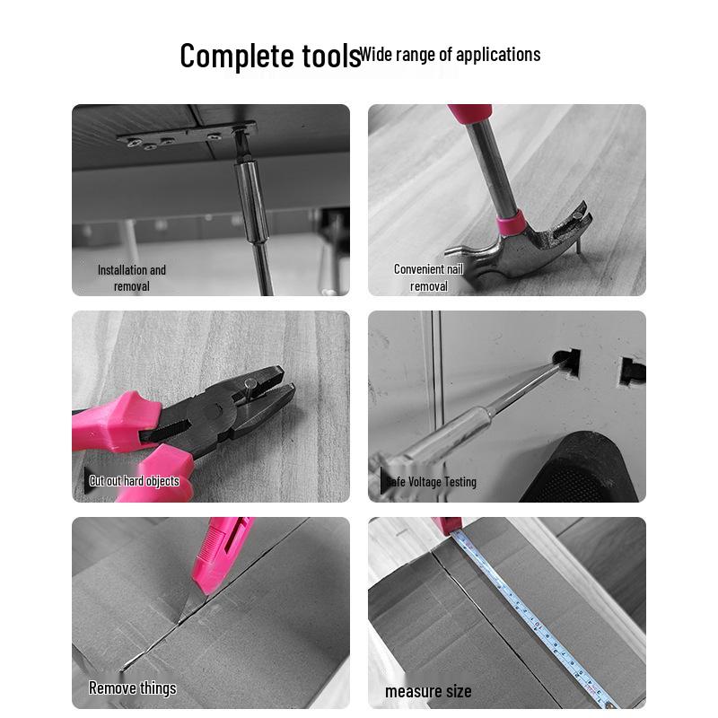 Pink Multi-functional Hardware Toolbox Set for Household Repairs