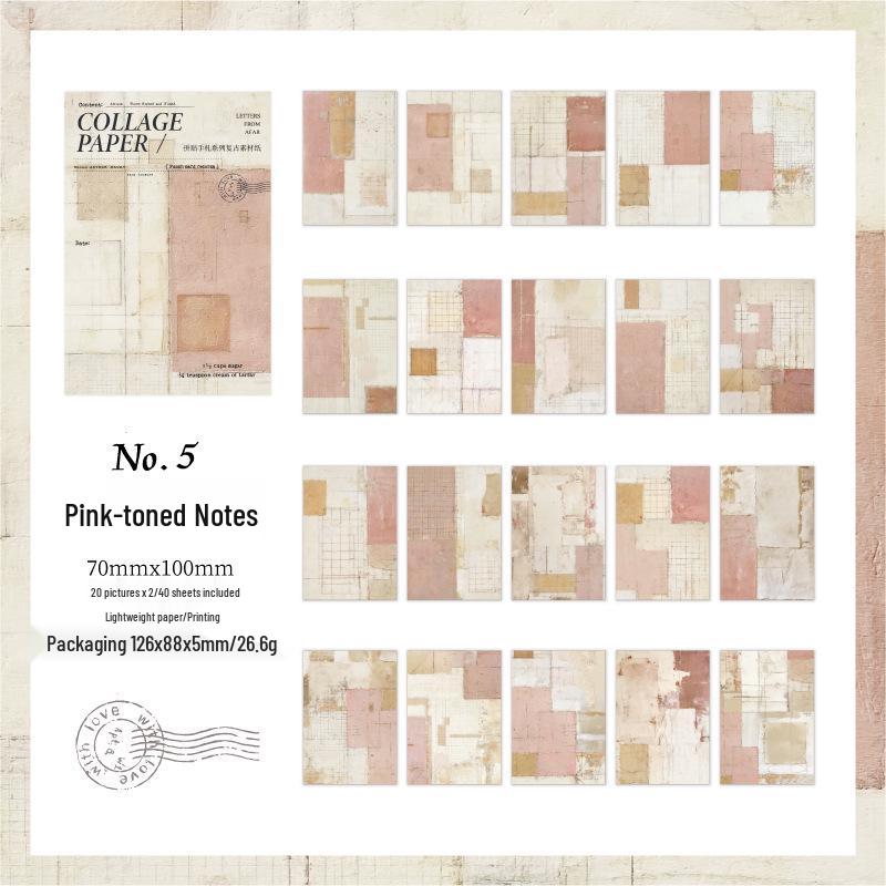 Yan Ji Collage Journal Retro Paper Set - 40 Sheets with 5 Designs