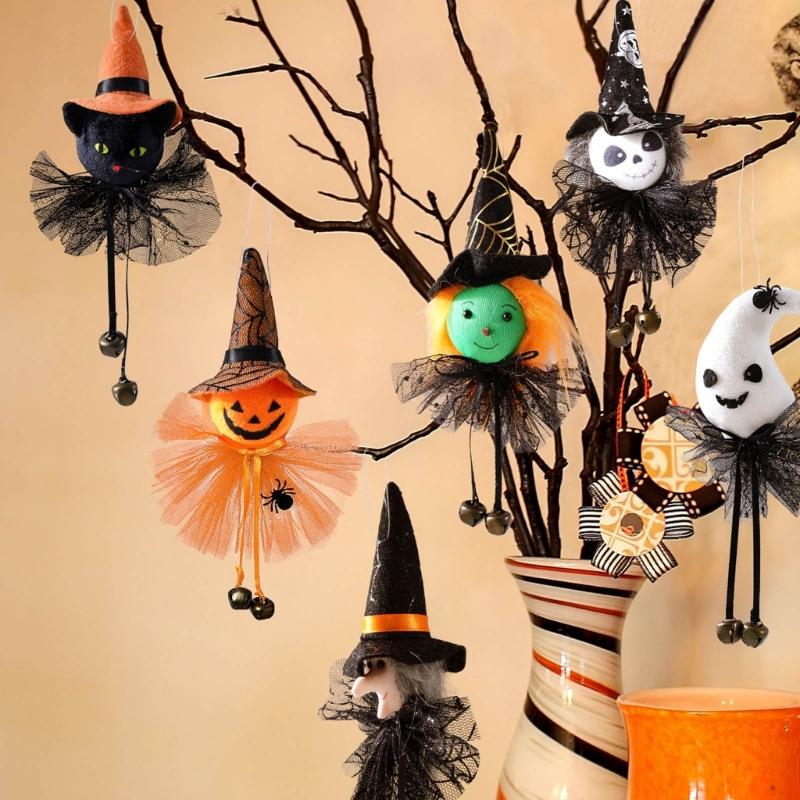 Halloween Bell Figure Decoration Set, 6 Assorted Character Hanging Ornament for Door Frame, Window , Tree and Seasonal Entrydoor Styling