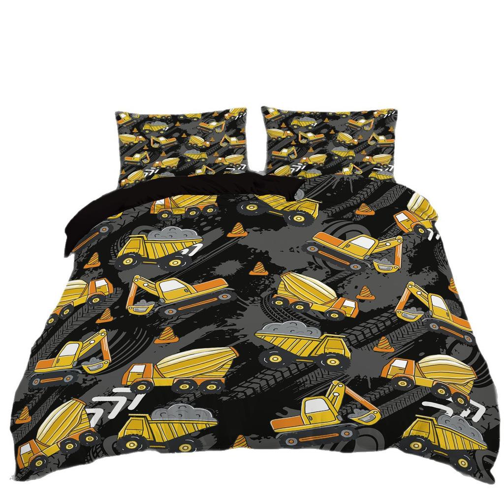 Manufacturer Bed Three-Piece Set Cartoon Construction Vehicle Children And Boys Quilt Cover Pillowcase Quilt Cover Bedding 3-Piece Set