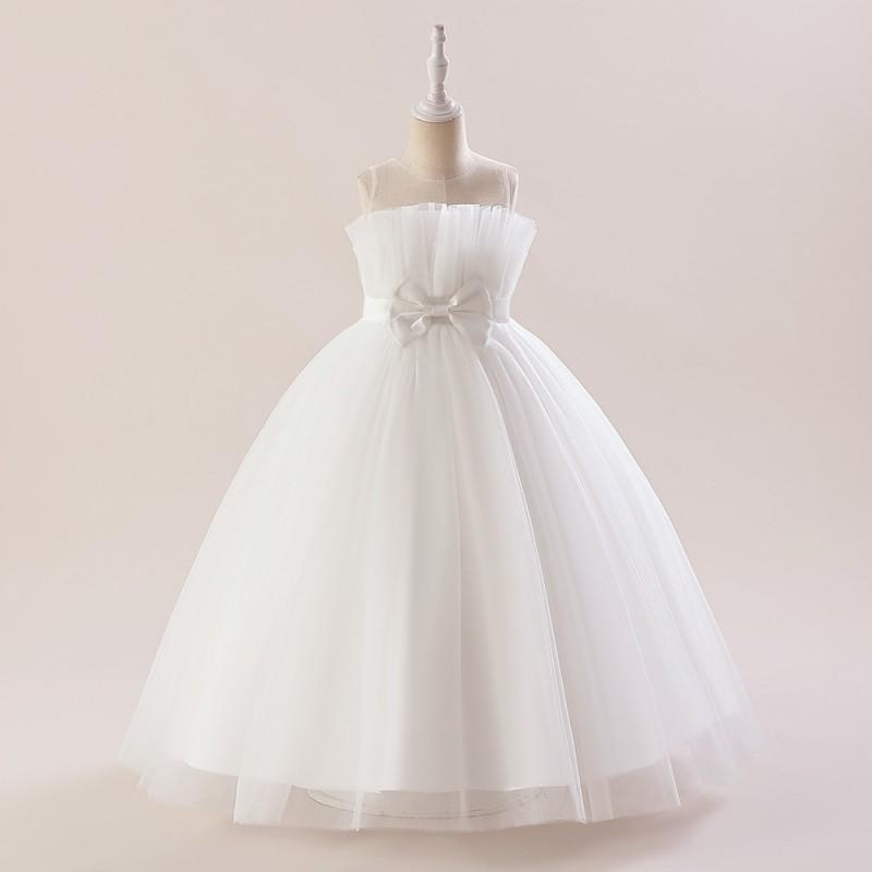 Girls Princess Tulle Dress Bowknot Party Gown Kids 4-12 Yrs Flower Girl Wedding