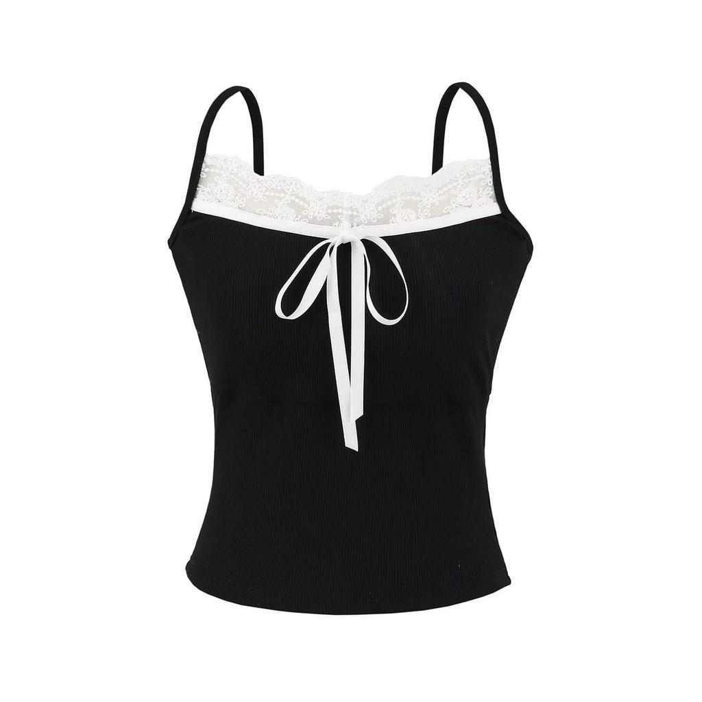 Lace Crop Top with Bowknot & Chest Pads - Slimming Summer Camisole for Petite Women