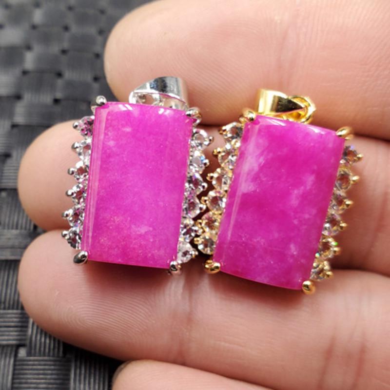 Peach Blossom Pink Quartzite Jade Pendant Necklace with Diamond Inlay Gold Approximately 18*20mm