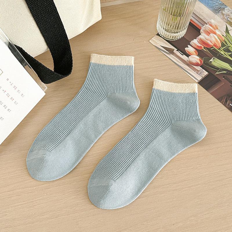 Femme Printemps Été Nouvelle Tendance Style Tout Confortable Vertical Bouche Aiguille Double Couleur Tube Court Chaussettes Coton