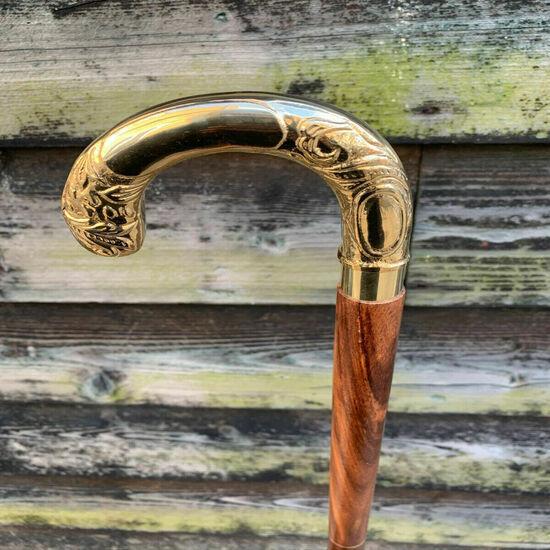 Vintage Victorian Walking Stick Brass Handle Wooden Cane Handmade Antique Collector Gift