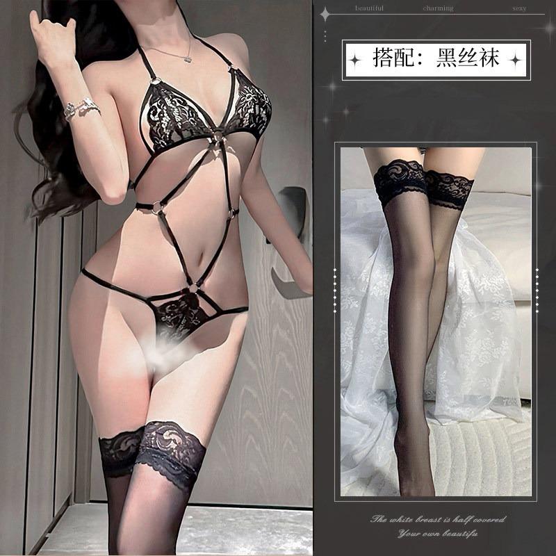 Sex underwear new sexy three-point gathering bra set hollow set strap open crotch free qqny women