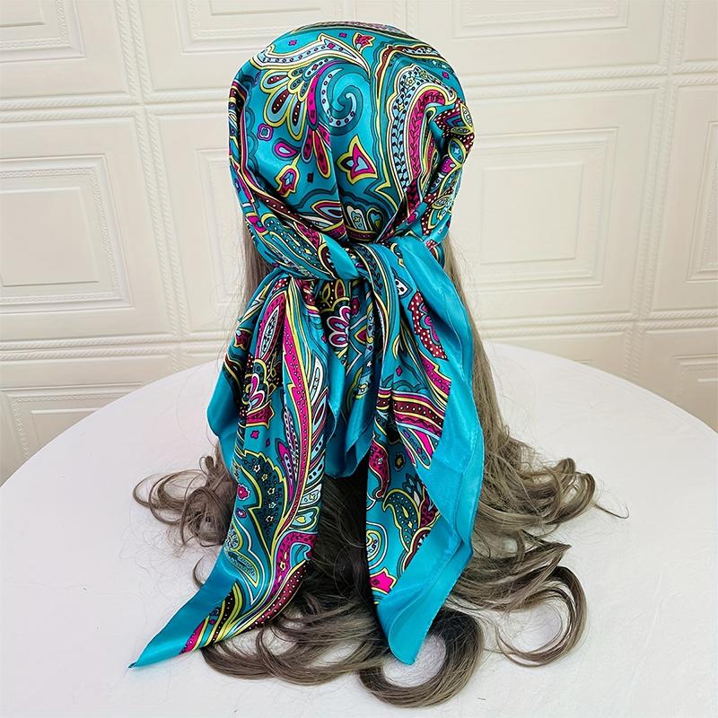 Luxury Silk Scarf for Women Paisley Satin Hijab Scarves Muslim Pareo Bandana Female Shawl Wrap Headband Foulard Beach Pareo