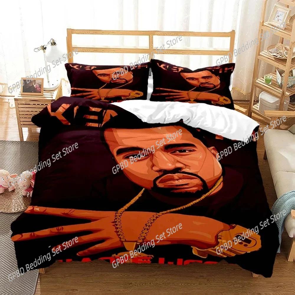Rapper Kanye West Musik 3D Bettwäsche-Set Bettbezug Kissenbezüge Einzelbett Twin Full Queen King Size Heimdekoration Tagesdecke Jungen Geschenk