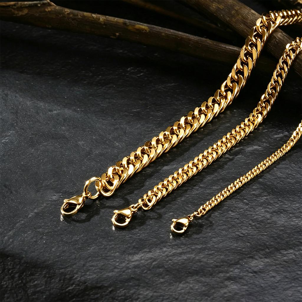 Vintage Chain Necklace for Men Boys,3/5/7mm Stainless Steel Miami Curb Cuban Link Collars,Rock Punk Jewelry Gifts