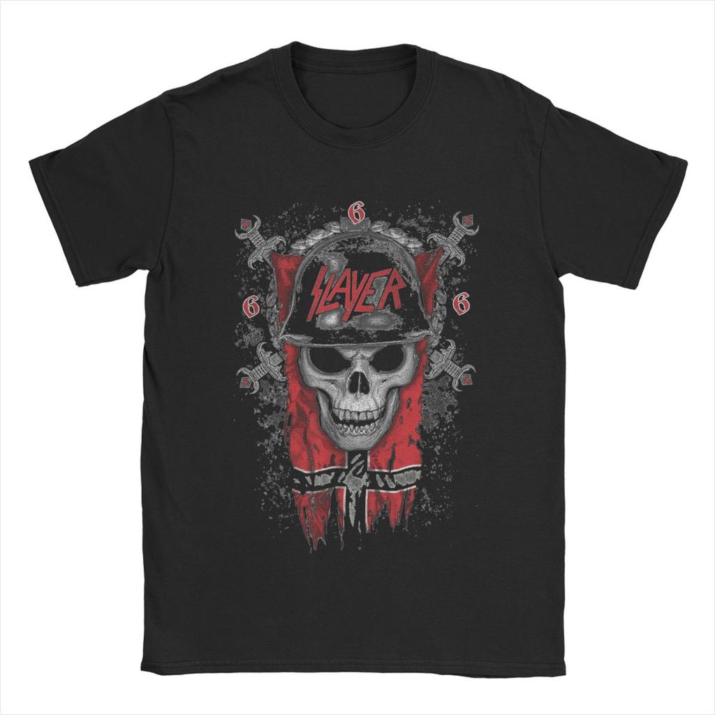 Leisure Slayer Band Skull T-Shirts Men Crewneck Cotton T Shirt Short Sleeve Tee Shirt Gift Idea Clothing
