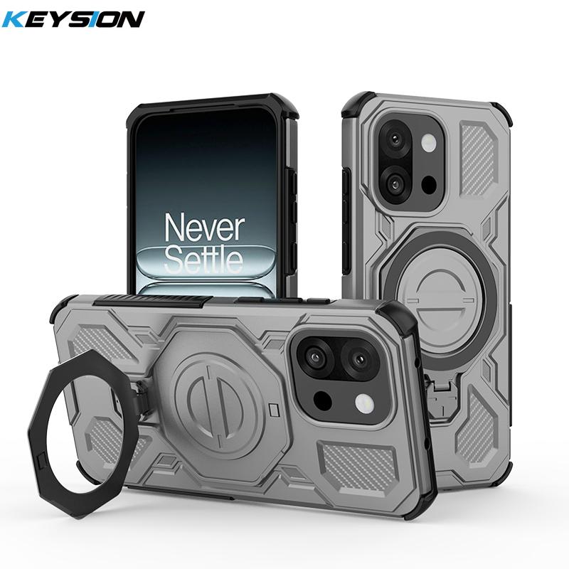 

KEYSION Противоударный магнитный чехол для OnePlus 13S 5G Силикон+ПК Вертикальная живая металлическая кольцевая подставка Задняя крышка для телефона для OnePlus 1+13T for OnePlus 13T серый