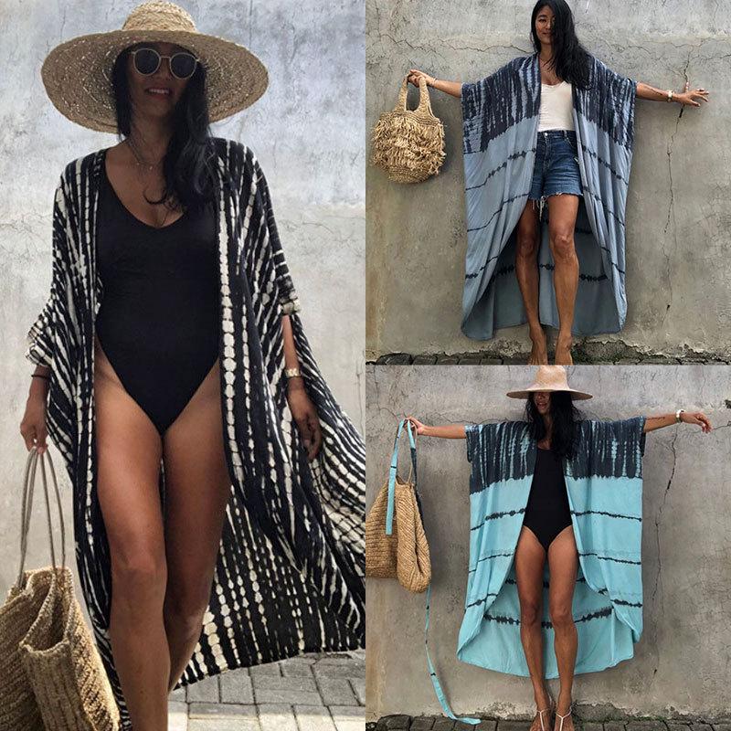Rayon Tie-Dye Cardigan Beach Dress - Bikini Cover-Up & Sun Protection for Vacation