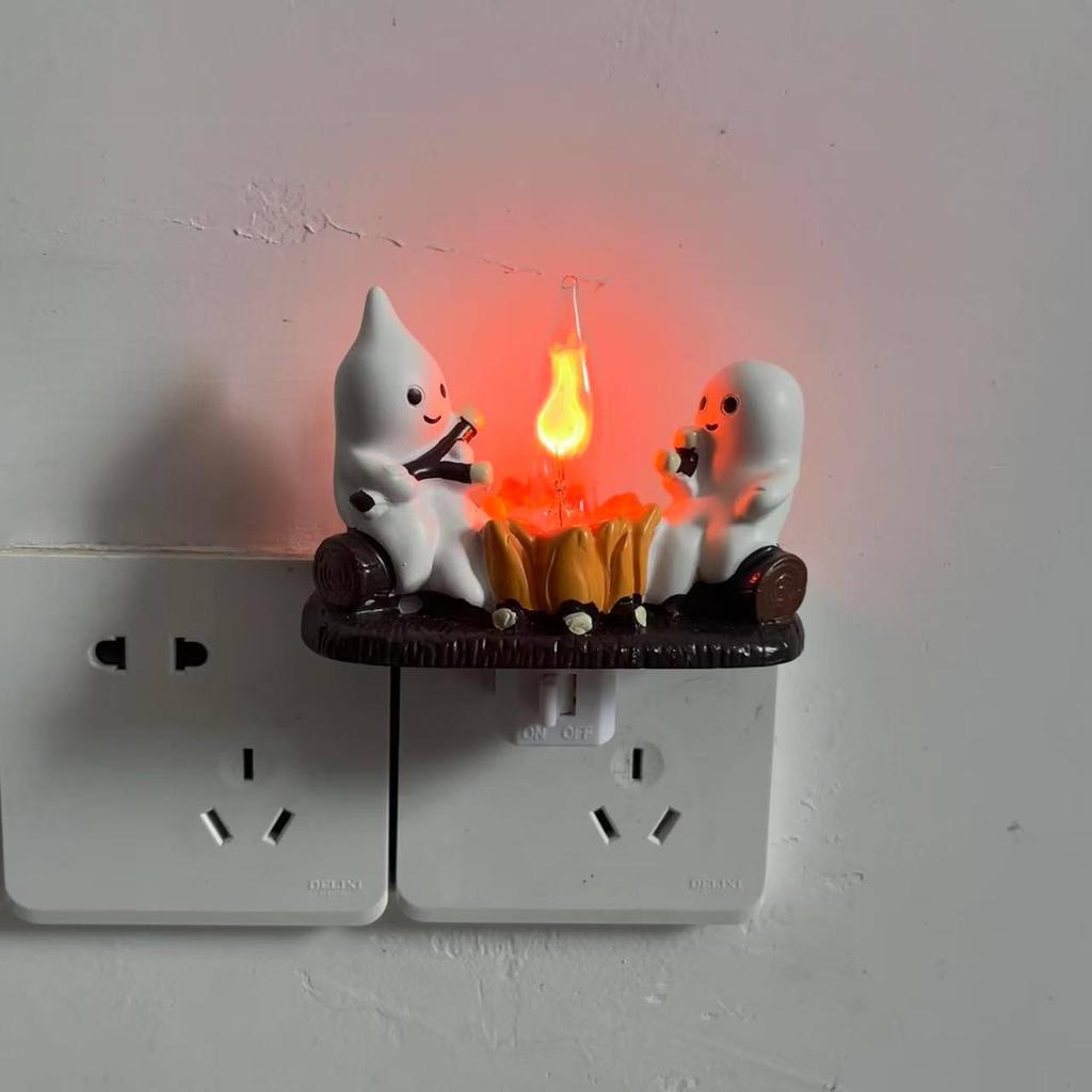 1 Halloween Ghost Figurine with Fire and Lights, Cute Ghost Design, Lighting Effect Atmosphere, Desktop Home Holiday Decoration Item