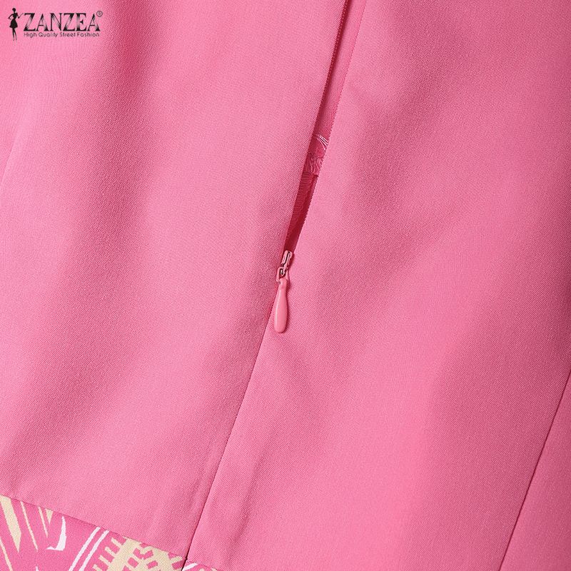 ZANZEA Women Print Patchwork Summer Casual Short Sleeve Dress