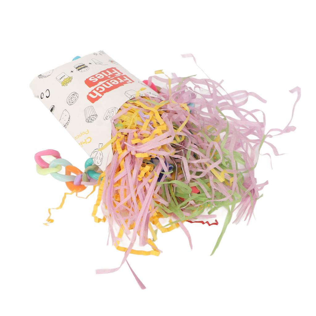 Bird French Fries Toy Colorful Paper Strips Foraging Bamboo Trap Cup Parrot Chewing Toys for Cockatiels Parakeets