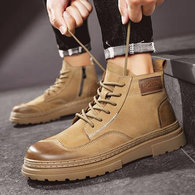 Men's Boots Retro British Style High Top Leather Shoes Thick Bottom Workwear Trendy Shoes Round Toe Business Casual