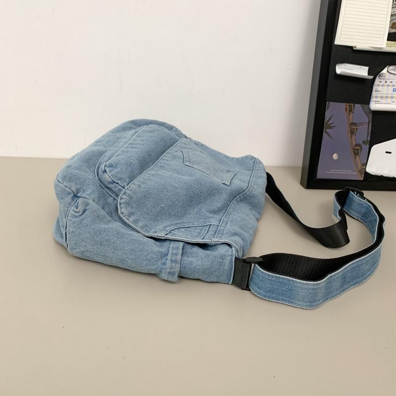 Джинсовая сумка мужская большая вместительная сумка через плечо студенческая сумка — фото 9