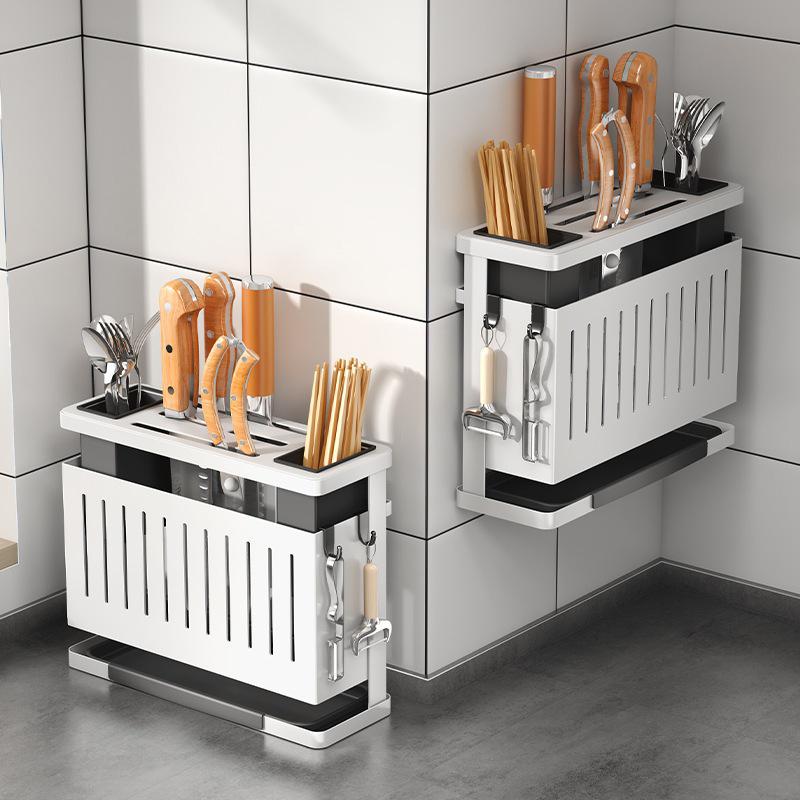 Suport cuțite blat bucătărie montat pe perete multifuncțional suport depozitare bețișoare linguri cuțite