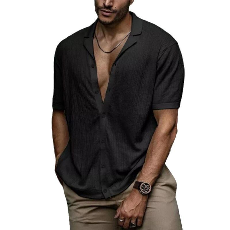Vintage Lapel Button Solid Shirt Men's Clothing Spring and Summer Short Sleeve Loose Top Men's Casual Shirt