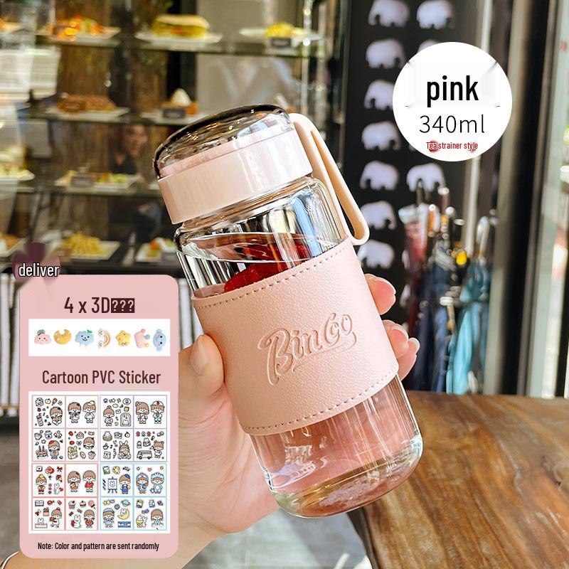 Portable Cute Glass Water Cup with Lid - Stylish Summer Tea Brewing Mug