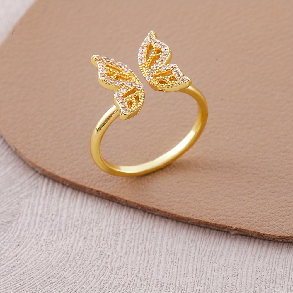 Delicate Hollow Butterfly Open Ring, Zircon Inlaid Copper Jewelry Elegant Leisure Finger Ring for Women Summer Dating Daily Wear