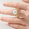 Classic Inlaid Imitation Pearl CZ Women's Ring Vintage Gold Color Hand Carving Flower Daily Wear Party Jewelry Anniversary Gift