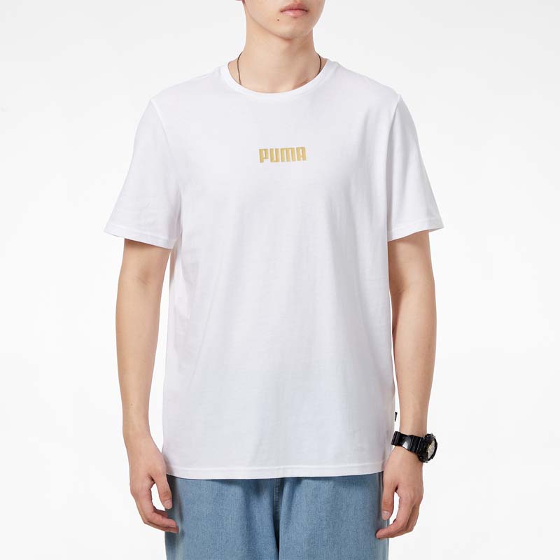 Puma Alphabet Print Casual Sports Short Sleeve T-Shirt Men Tops White 847651-02