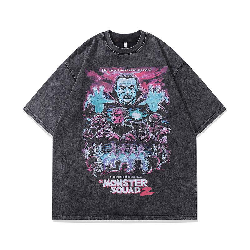 European And American High Street Trendy Brand Butterfly Graffiti Old Short-Sleeved T-Shirt Men'S And Women'S American Street Hip-Hop Half-Sleeved Tee