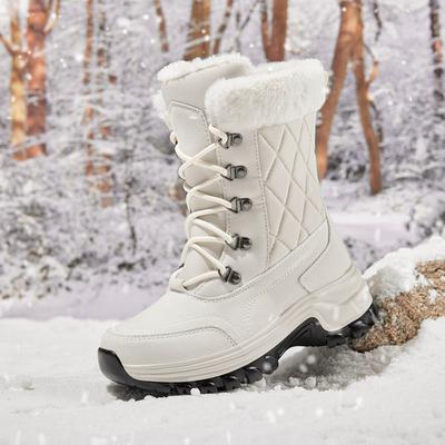 Damen Winter Warme Schneestiefel mit Plüsch Lange Stiefel Designer Schnürstiefel Weiße Schuhe Casual Party Runde Zehenpartie Einfarbig Stiefeletten