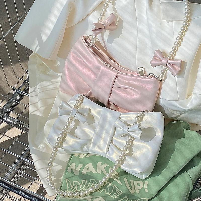 Pearl Bow Armpit Women's Bag Small Fresh Fairy Bag Korean Version Single Shoulder Carrying Crossbody Bag