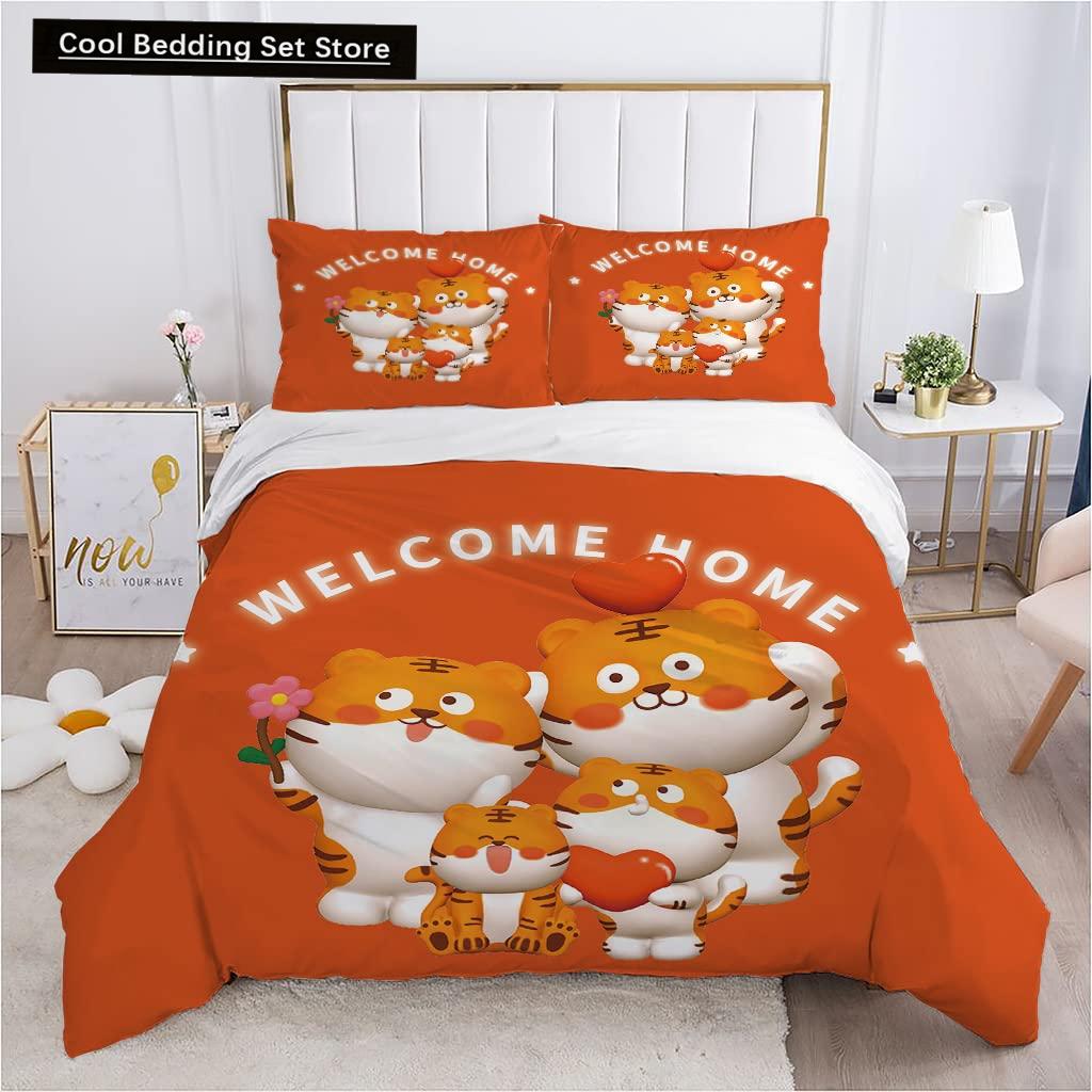 Cartoon Tiger Duvet Cover King Queen Animal Forest Theme Bedding Set for Kids Boys Girls Jungle Wildlife Polyester Quilt Cover