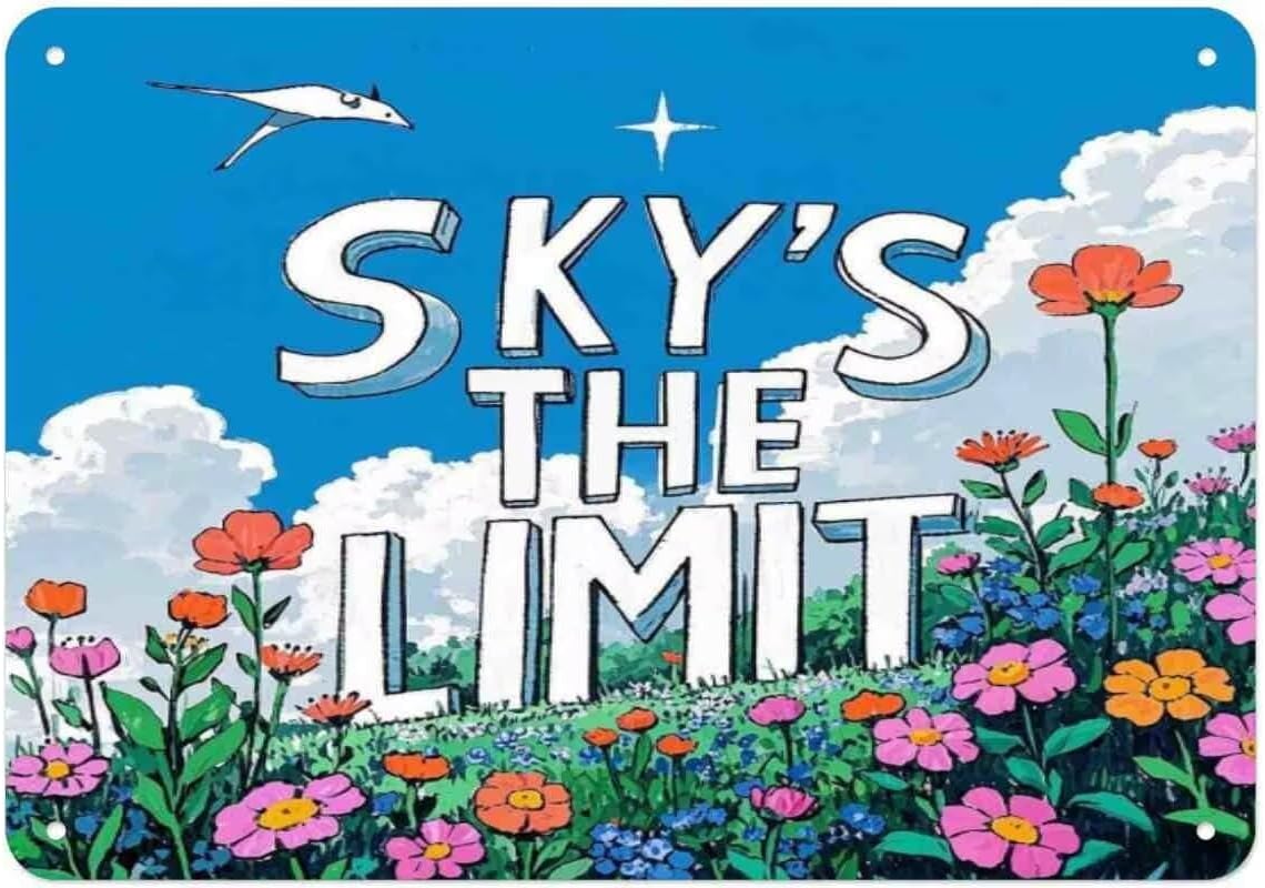 

Vintage Metal Sign THE SKYS THE LIMIT Tin Sign Decor Retro Wall Decor For Home Coffee Bar Funny Aluminum Sign Aluminum 20x30cm（7.8x11.8inch）