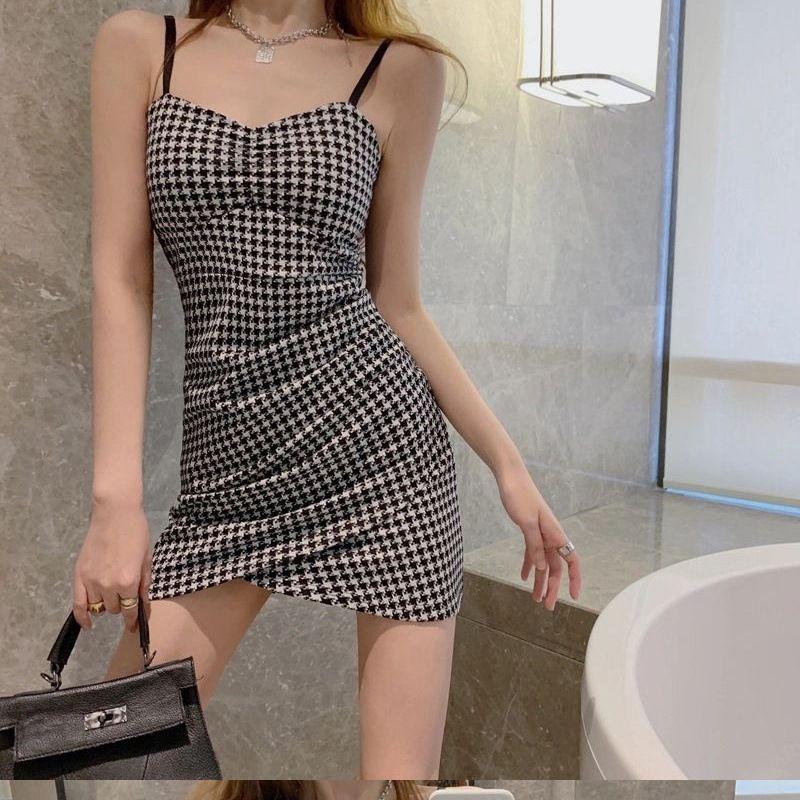 

Plaid Dress Slim Fit Tunic Casual Fashion Gingham Dress Silm Girdle black XXL